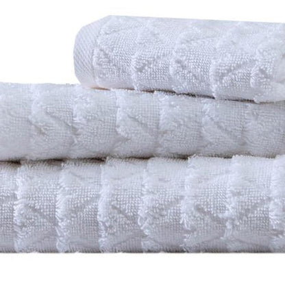 Set of Three White Geometric Turkish Cotton Towel Set HomeRoots