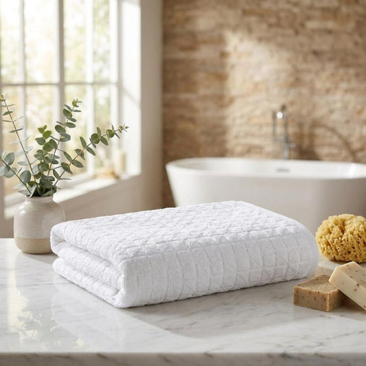 Set of Three White Geometric Turkish Cotton Towel Set HomeRoots