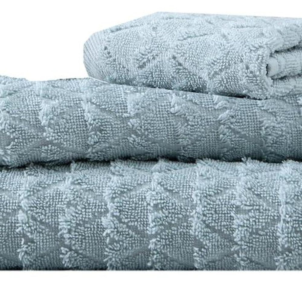 Set of Three White Geometric Turkish Cotton Towel Set HomeRoots