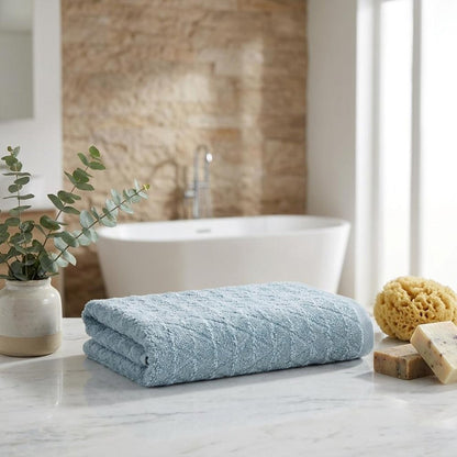 Set of Three White Geometric Turkish Cotton Towel Set HomeRoots