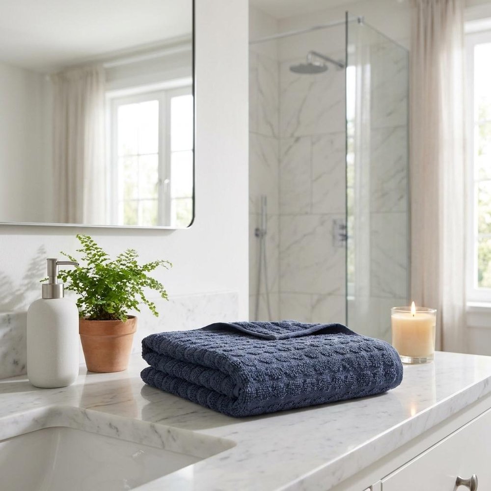 Set of Three White Geometric Turkish Cotton Towel Set HomeRoots