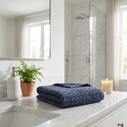 Set of Three White Geometric Turkish Cotton Towel Set HomeRoots