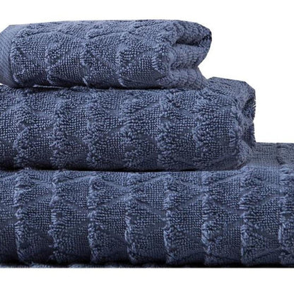Set of Three White Geometric Turkish Cotton Towel Set HomeRoots