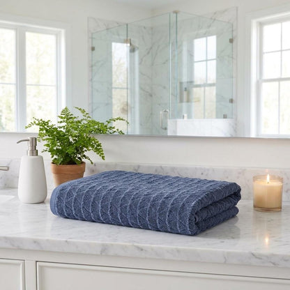 Set of Three White Geometric Turkish Cotton Towel Set HomeRoots