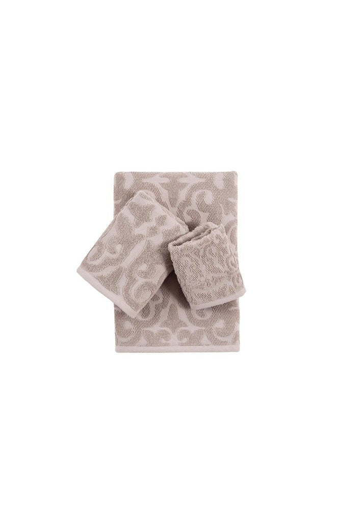 Set of Three Brown Floral Turkish Cotton Towel Set HomeRoots