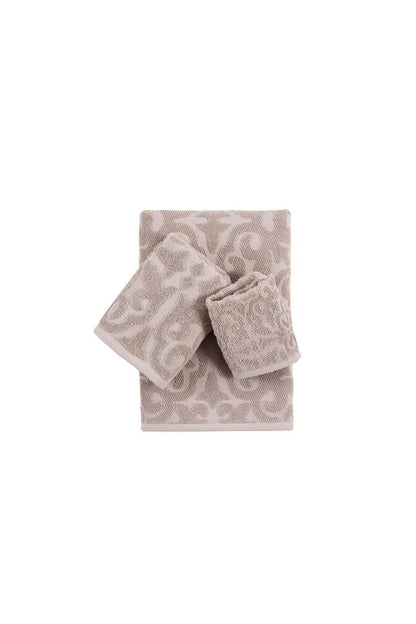 Set of Three Brown Floral Turkish Cotton Towel Set HomeRoots