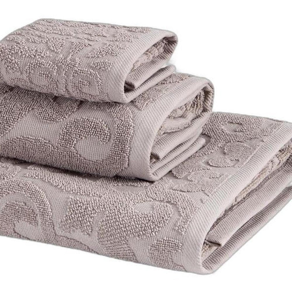 Set of Three Brown Floral Turkish Cotton Towel Set — view 4