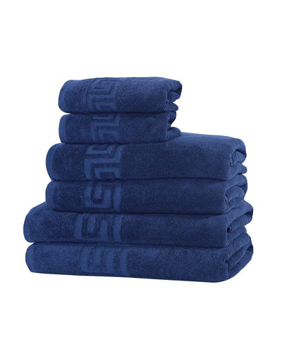 Set of Six Navy Blue Greek Key Turkish Cotton Towel Set HomeRoots