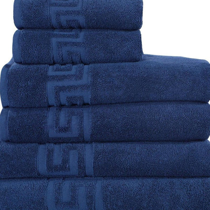 Set of Six Navy Blue Greek Key Turkish Cotton Towel Set HomeRoots