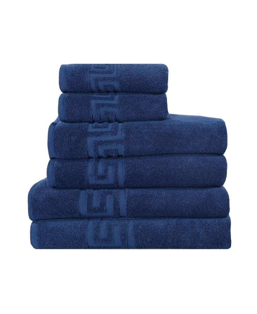 Set of Six Navy Blue Greek Key Turkish Cotton Towel Set HomeRoots