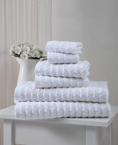 Set of Six White Geometric Turkish Cotton Towel Set HomeRoots