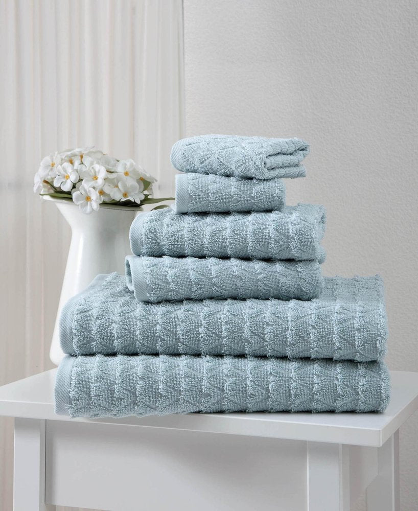 Set of Six White Geometric Turkish Cotton Towel Set HomeRoots