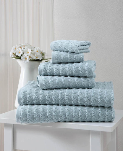 Set of Six White Geometric Turkish Cotton Towel Set HomeRoots