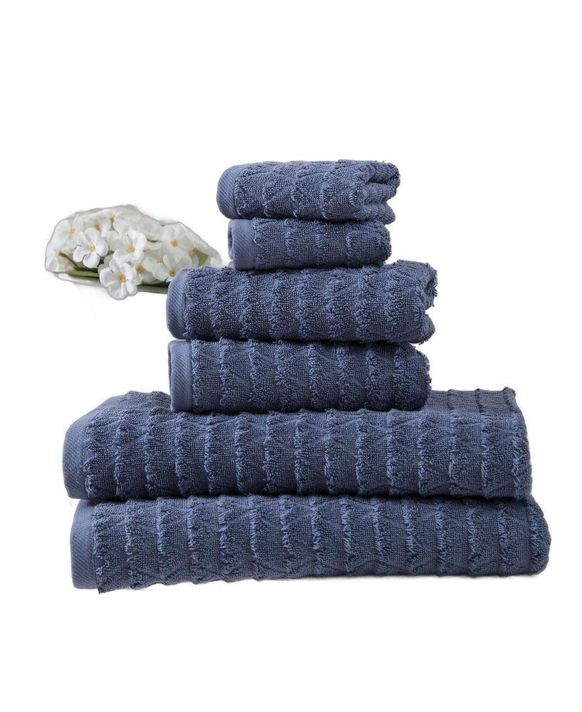 Set of Six White Geometric Turkish Cotton Towel Set HomeRoots