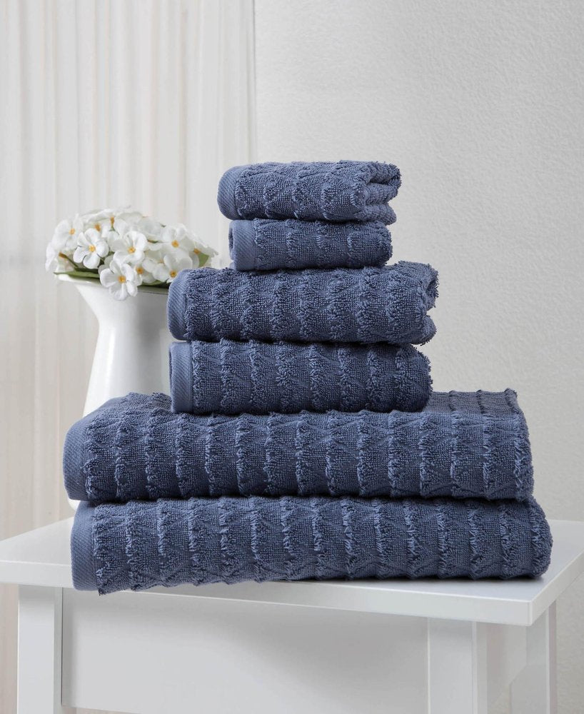 Set of Six White Geometric Turkish Cotton Towel Set HomeRoots