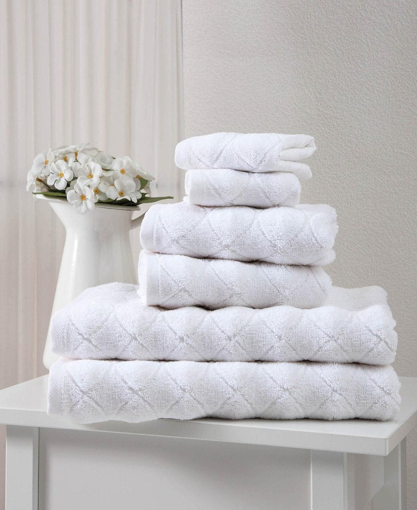 Set of Six White Geometric Turkish Cotton Towel Set HomeRoots