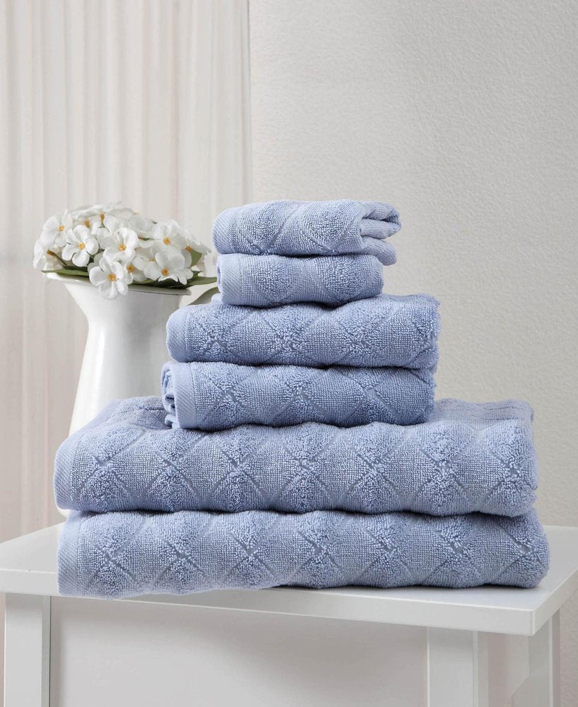 Set of Six White Geometric Turkish Cotton Towel Set HomeRoots