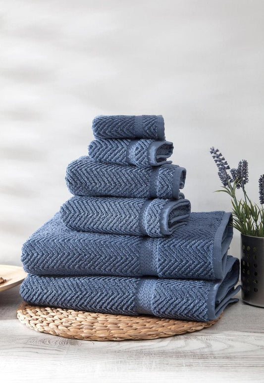 Set of Six Navy Blue Chevron Turkish Cotton Towel Set HomeRoots