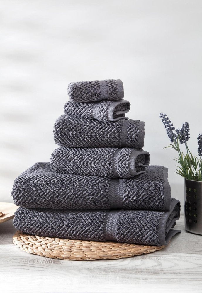 Set of Six Navy Blue Chevron Turkish Cotton Towel Set HomeRoots