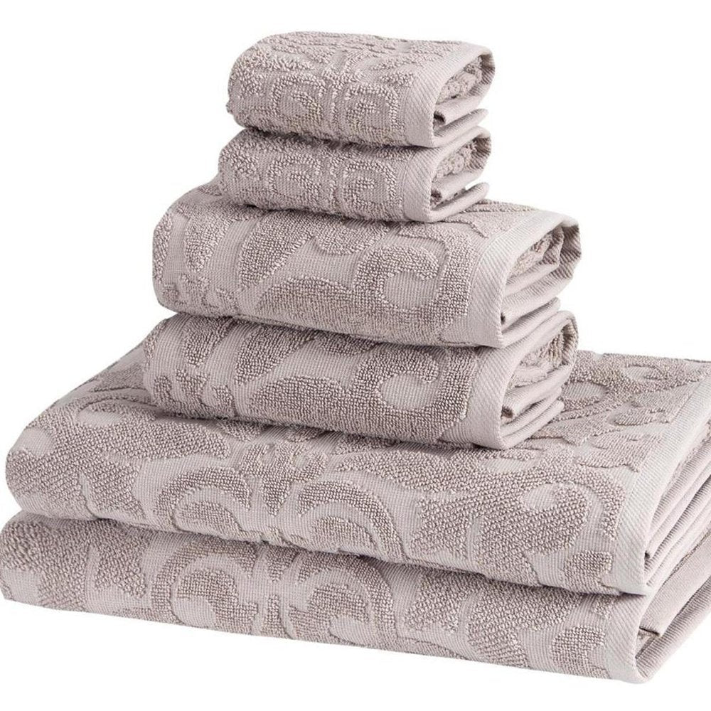 Set of Six Brown Floral Turkish Cotton Towel Set — view 2