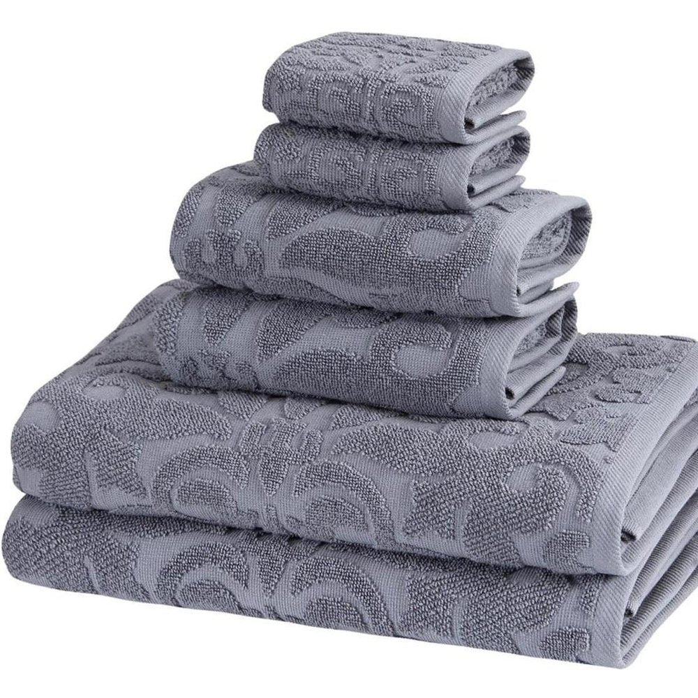 Set of Six Brown Floral Turkish Cotton Towel Set HomeRoots