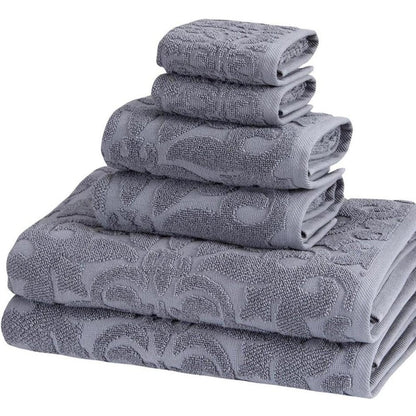 Set of Six Brown Floral Turkish Cotton Towel Set HomeRoots