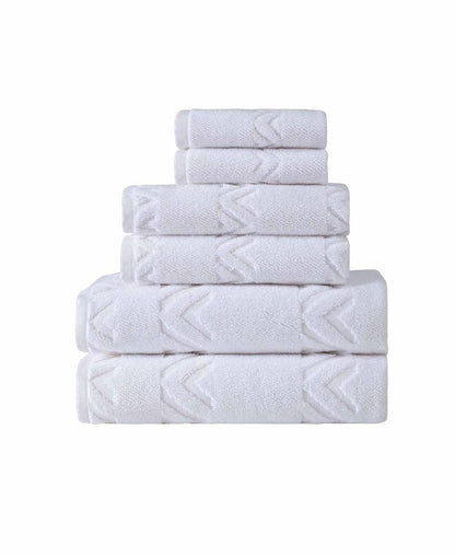 Set of Six White Geometric Turkish Cotton Towel Set HomeRoots