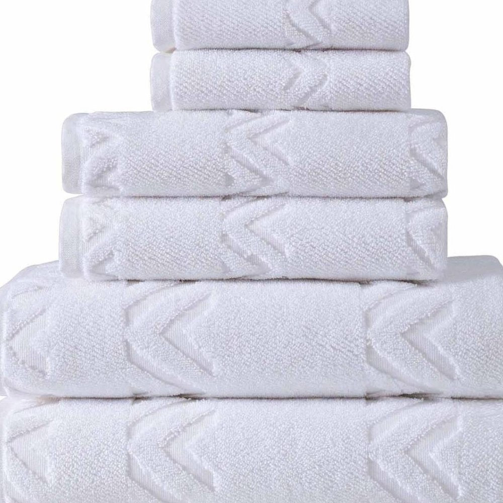 Set of Six White Geometric Turkish Cotton Towel Set — view 5