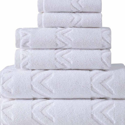 Set of Six White Geometric Turkish Cotton Towel Set HomeRoots