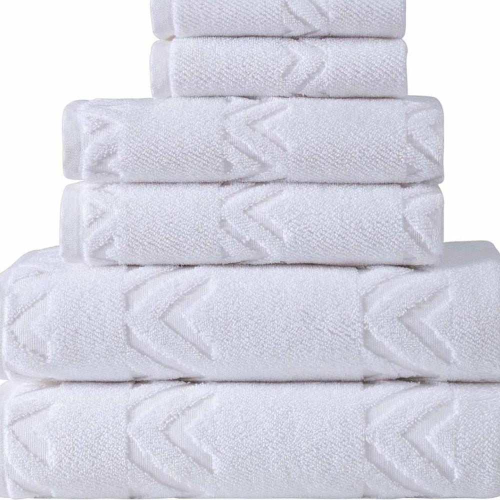 Set of Six White Geometric Turkish Cotton Towel Set — view 4
