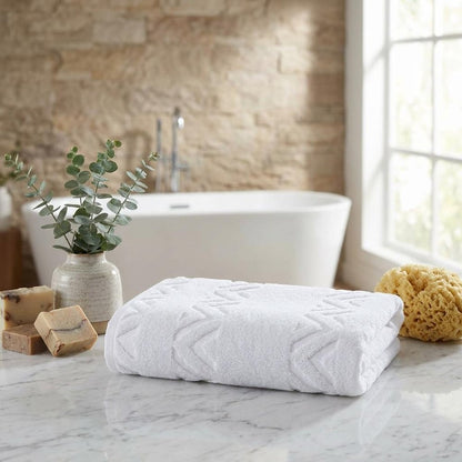 Set of Six White Geometric Turkish Cotton Towel Set HomeRoots