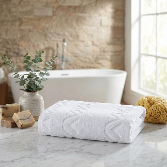 Set of Six White Geometric Turkish Cotton Towel Set HomeRoots