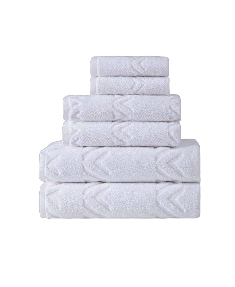 Set of Six White Geometric Turkish Cotton Towel Set HomeRoots