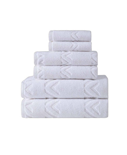 Set of Six White Geometric Turkish Cotton Towel Set HomeRoots