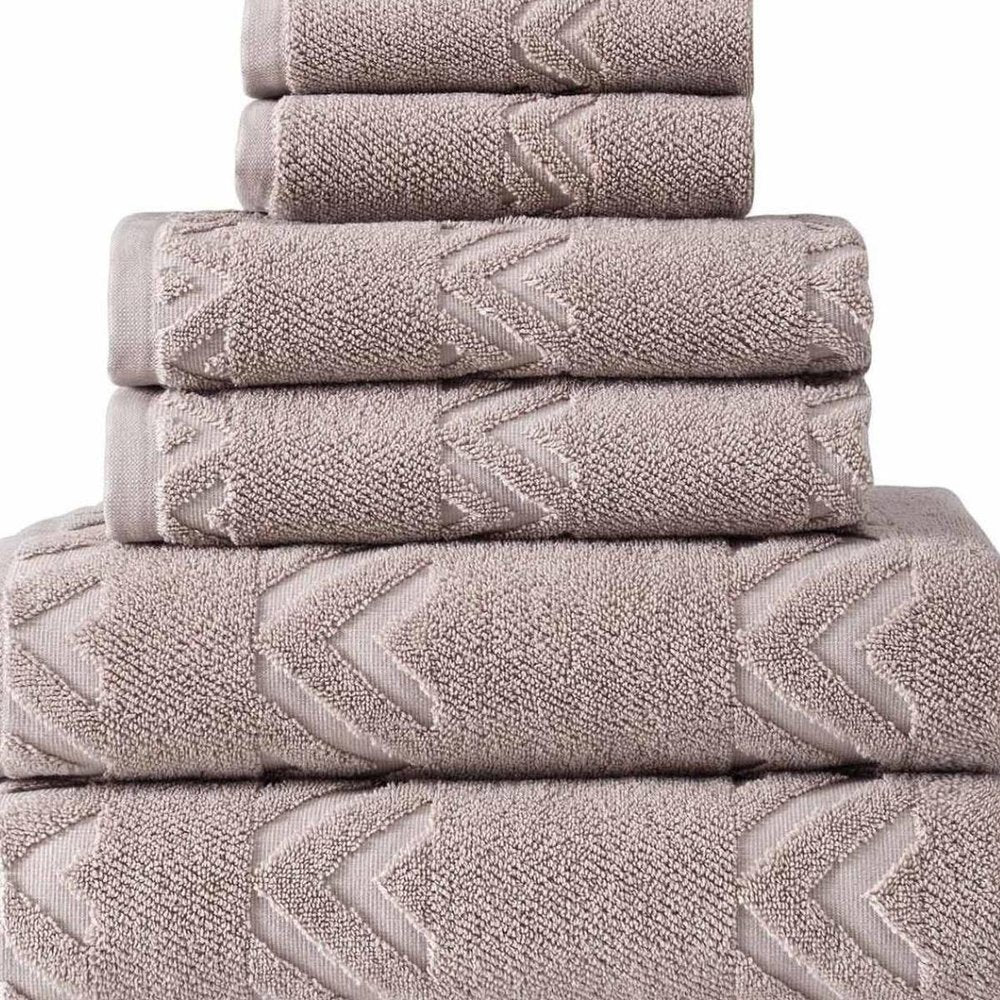 Set of Six White Geometric Turkish Cotton Towel Set HomeRoots