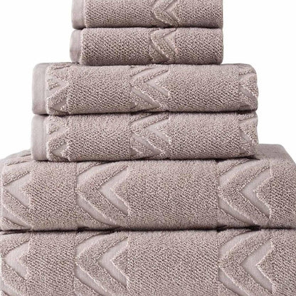 Set of Six White Geometric Turkish Cotton Towel Set HomeRoots