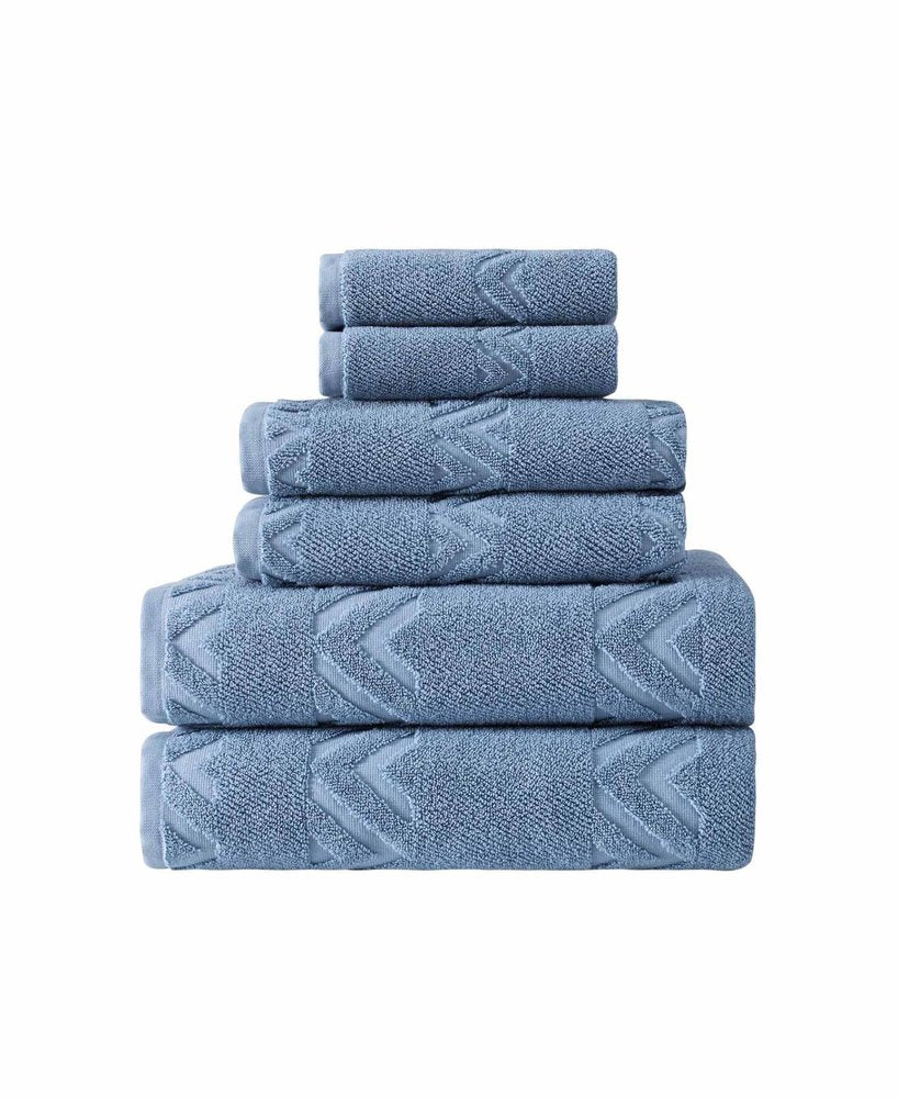 Set of Six White Geometric Turkish Cotton Towel Set HomeRoots