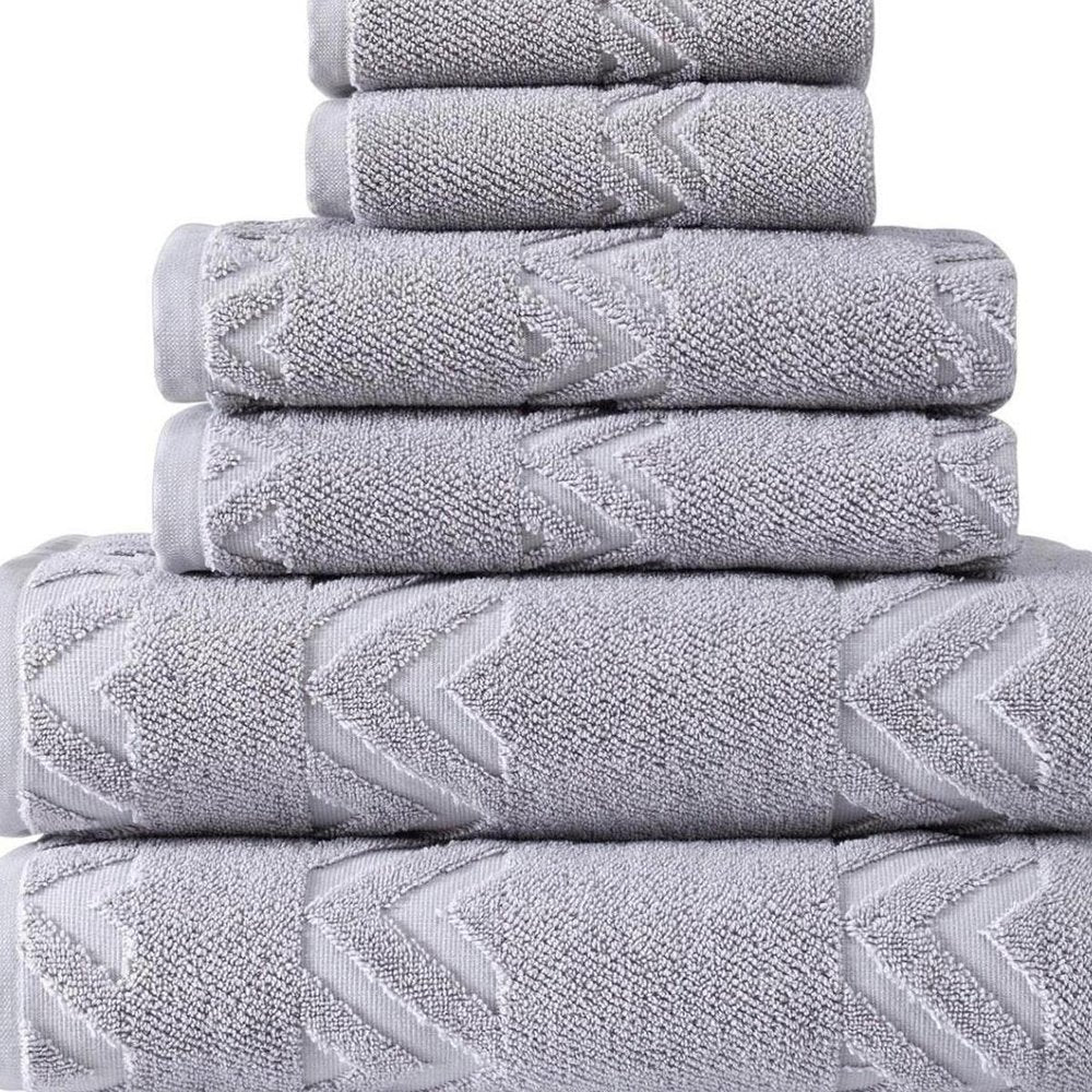 Set of Six White Geometric Turkish Cotton Towel Set — view 17