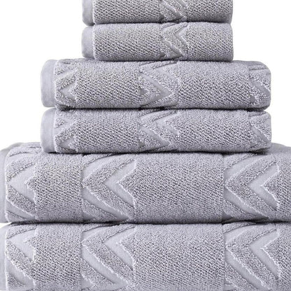 Set of Six White Geometric Turkish Cotton Towel Set HomeRoots