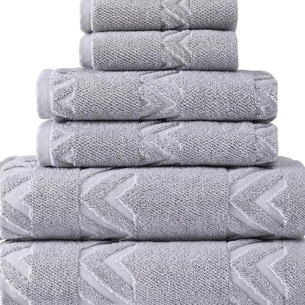 Set of Six White Geometric Turkish Cotton Towel Set — view 18