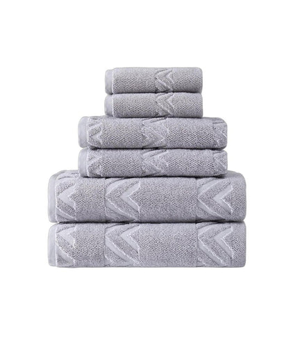 Set of Six White Geometric Turkish Cotton Towel Set HomeRoots