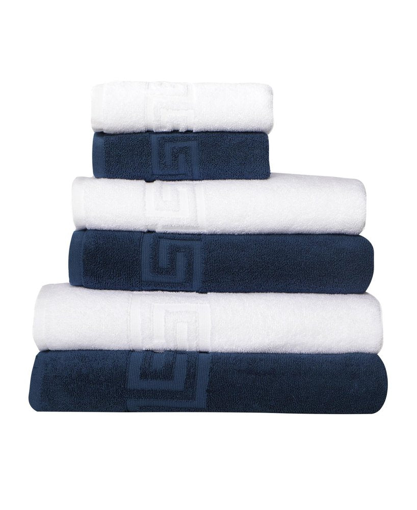 Set of Six Navy Blue Greek Key Turkish Cotton Towel Set HomeRoots