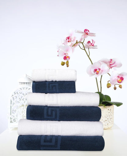 Set of Six Navy Blue Greek Key Turkish Cotton Towel Set HomeRoots