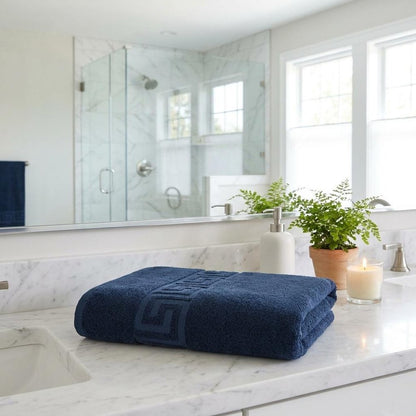 Set of Six Navy Blue Greek Key Turkish Cotton Towel Set HomeRoots