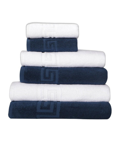 Set of Six Navy Blue Greek Key Turkish Cotton Towel Set HomeRoots