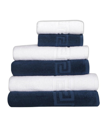 Set of Six Navy Blue Greek Key Turkish Cotton Towel Set HomeRoots
