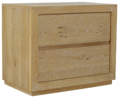 25" Oak Wood Two Drawer Nightstand HomeRoots