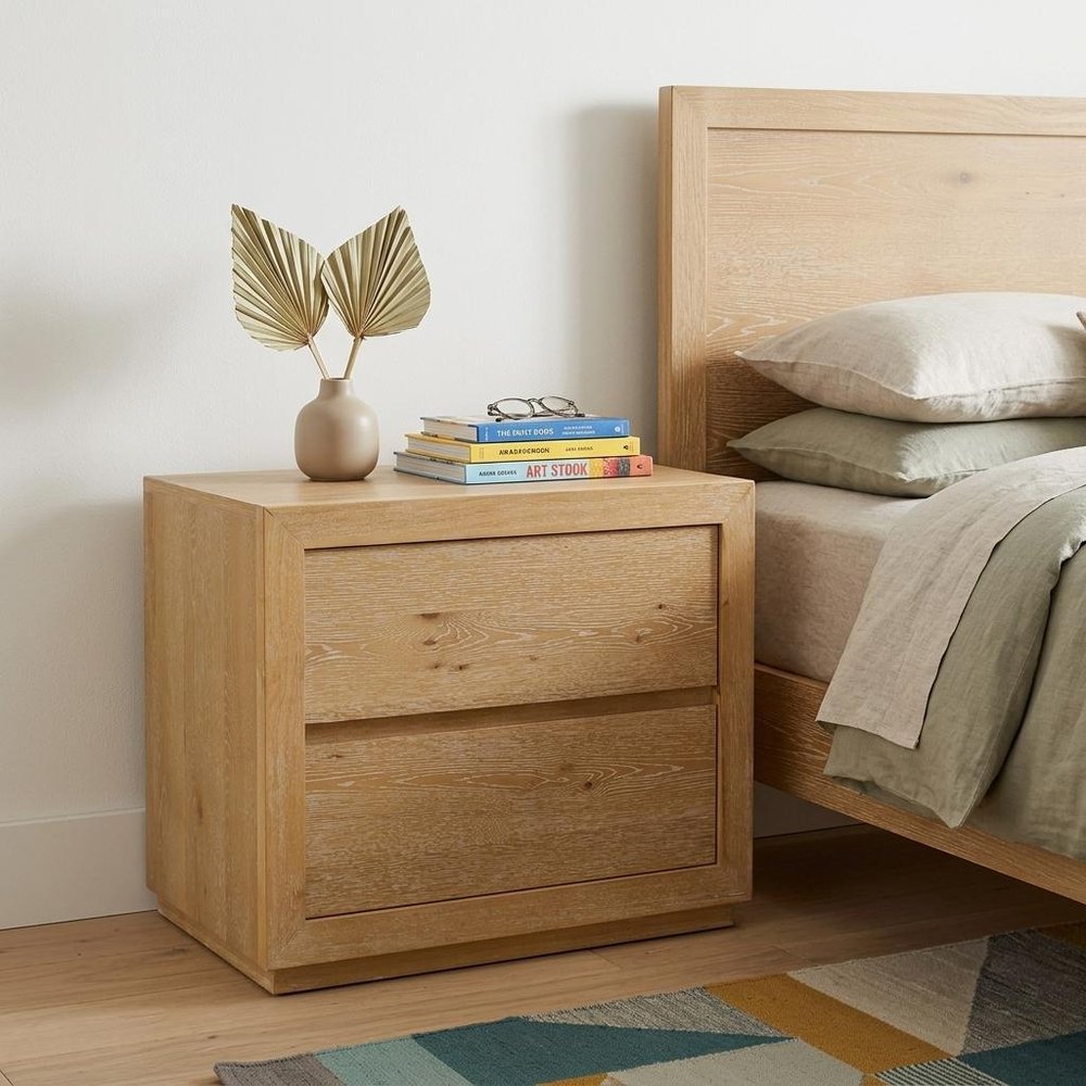 25" Oak Wood Two Drawer Nightstand HomeRoots