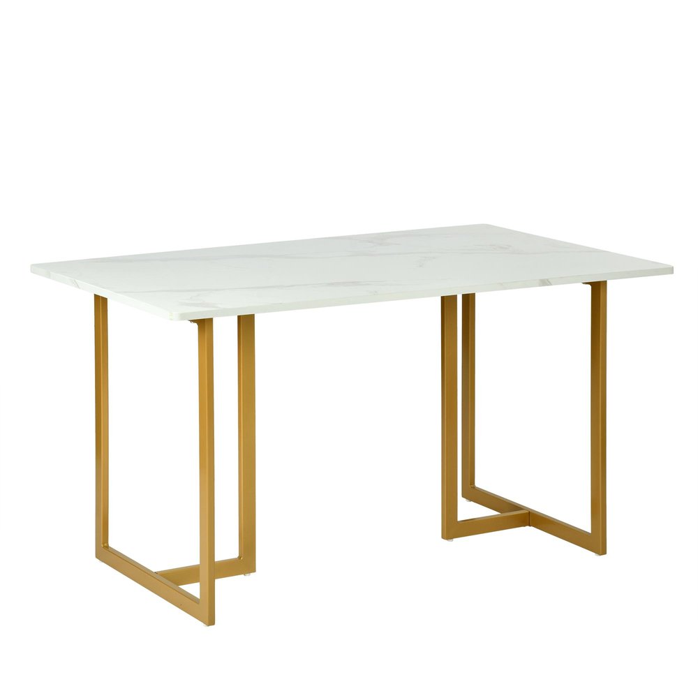 55" White And Gold Faux Marble And Iron Sled Base Dining Table — view 1