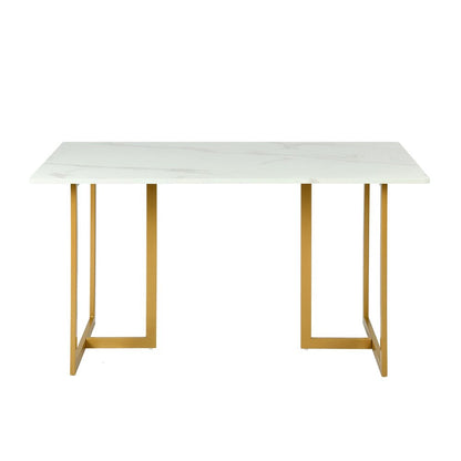 55" White And Gold Faux Marble And Iron Sled Base Dining Table HomeRoots
